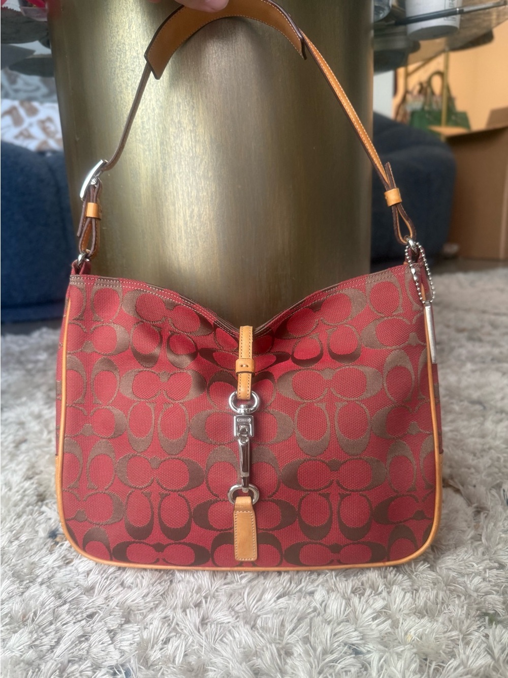 COACH VINTAGE 2001 RED SIGNATURE HAMPTON CLIP